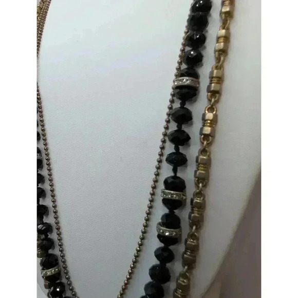 J.Crew Goldtone Black Beads Multiple Strands Layered Necklace - Picture 2 of 5